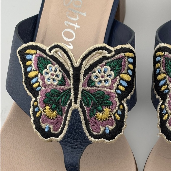 Brighton sandals blue pink yellow butterfly embellished leather block heel 7.5 M - Picture 4 of 10